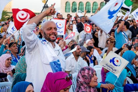 June 7, 2014: The Islamist Ennahda Party celebrates its 33rd anniversary in the large Kasbah Square in Tunis. More than 3,000 supporters gathered for what resembled a political rally, featuring music and a speech by the party’s founder and president, Rached Ghannouchi.