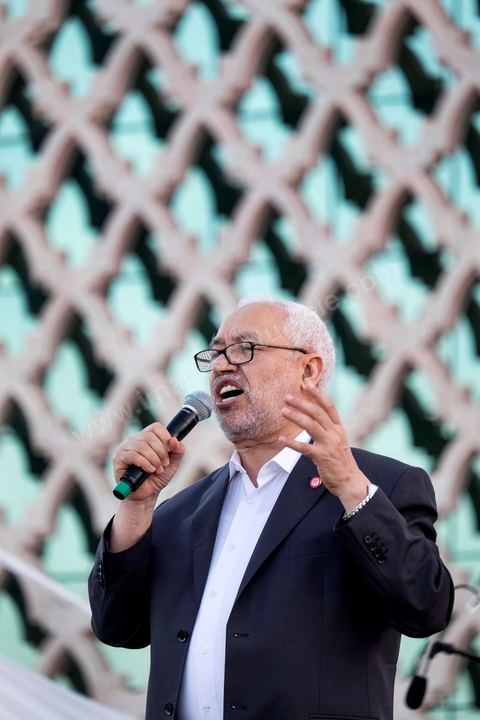 June 7, 2014: Rached Ghannouchi, founder and president of the Islamist Ennahda Party. The Islamist Ennahda party is celebrating its 33rd anniversary in the main square of the Kasbah in Tunis. More than 3,000 supporters have gathered for what resembles a political rally, featuring music and a speech by the party’s founder and president, Rached Ghannouchi.