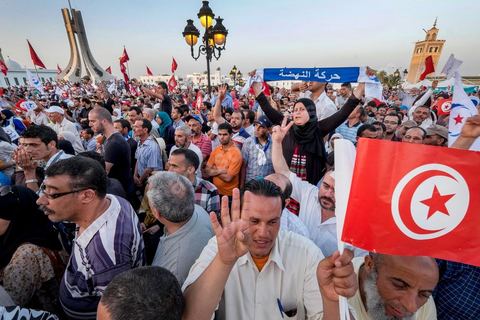 June 7, 2014: The Islamist Ennahda Party celebrates its 33rd anniversary in the large Kasbah Square in Tunis. More than 3,000 supporters gathered for what resembled a political rally, featuring music and a speech by the party’s founder and president, Rached Ghannouchi.