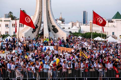 June 7, 2014: The Islamist Ennahda Party celebrates its 33rd anniversary in the large Kasbah Square in Tunis. More than 3,000 supporters gathered for what resembled a political rally, featuring music and a speech by the party’s founder and president, Rached Ghannouchi.