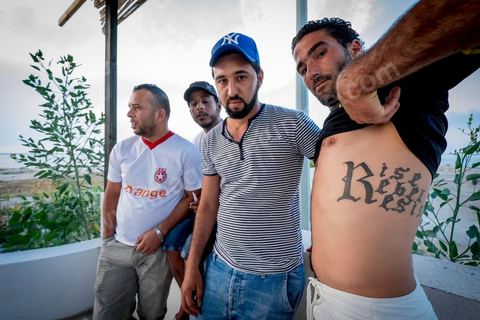 June 13, 2014: Four of the young people facing charges, including one who is on the run (tattooed), in Ksibet El Mediouni, near Monastir, 24 young people are being prosecuted by the police and the courts in connection with the burning of a police station during protests on the day of Chokri Belaid’s assassination on February 6, 2013. Seven have already spent between seven and thirteen months in pretrial detention; 19 remain at large, including five who have been declared fugitives. Their trial is scheduled for July 10.