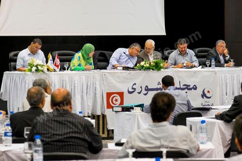 14 juin 2014 : réunion du Conseil de la Choura du parti islamiste Ennahdha dans un hôtel de la Banlieue nord de Tunis. Réunion sur la préparation des élections législatives et présidentielles de octobre te novembre 2014 et elctions du nouveau bureau politique du parti. 