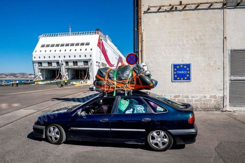 Loading of the overloaded vehicles and the passengers in the port of Marseille. Aboard the new vessel Tanit de la CTN (Tunisian Company of Navigation) going Marseille to Tunis. The return of the Tunisian immigrants in France every summer represents a tourist and financial basket very important for Tunisia. The number of Tunisians of the foreigner would be close to 1,5 millions that is 13 % of the Tunisian population, are 60 % to be lived in France and 82 % in Europe, The summer represents 55 % of the 1,75 million Tunisians' annual entrances of the foreigner.