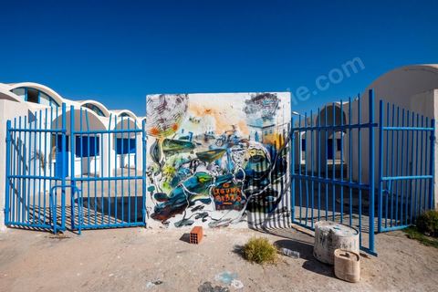 Oeuvres des artistes espagnols LAGUNA et SEBAS VELASCO pour le Projet DjerbaHood : après la Tour Paris 13, la team Itinerrance dépose ses valises dans un village traditionnel de l’île de Djerba, Erriadh. Depuis le début du mois de juillet, le village d’Erriadh se métamorphose petit à petit pour devenir un véritable musée à ciel ouvert. Une sélection d’artistes des quatre coins du monde ont été invités à s’exprimer dans ce décor unique à l’architecture authentique : murs blancs, portes bleues turquoises, dômes, veilles constructions et divers lieux abandonnés, autant de possibilités qui donneront naissance à des créations uniques aux couleurs locales.