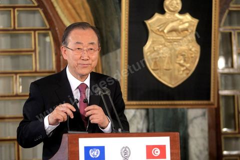 10 octobre 2014 : Visite du Secrétaire Général de l'ONU M. Ban Ki-Moon à Tunis ce vendredi 10 octobre. Rencontre avec le Président Tunisien Moncef Marzouki au palais de Carthage, le président lui a promis des élections démocratiques.