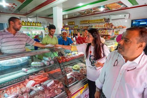 October 16, 2014: Samir Taieb, a member of the National Constituent Assembly (ANC) and the lead candidate on the Tunis 1 list for the Union for Tunisia (UPT) party in the legislative elections, campaigning at the Kabaria market. Kabaria is one of the most disadvantaged neighborhoods in the southern suburbs of Tunis; social tensions and grievances are widespread in these neighborhoods, where residents are often disillusioned with politics. Grassroots outreach has the merit of giving them hope and convincing them to go to the polls. 