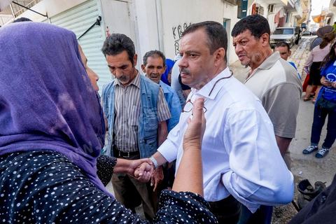 October 16, 2014: Samir Taieb, a member of the National Constituent Assembly (ANC) and the lead candidate on the Tunis 1 list for the Union for Tunisia (UPT) party in the legislative elections, campaigning at the Kabaria market. Kabaria is one of the most disadvantaged neighborhoods in the southern suburbs of Tunis; social tensions and grievances are widespread in these neighborhoods, where residents are often disillusioned with politics. Grassroots outreach has the merit of giving them hope and convincing them to go to the polls. 