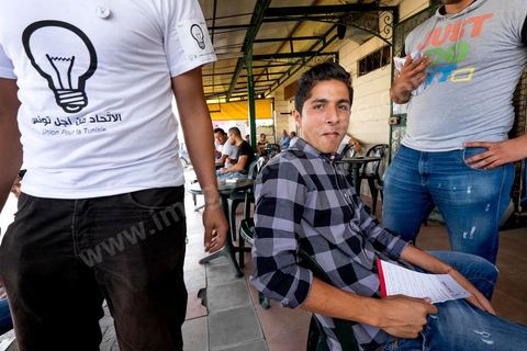 October 16, 2014: Samir Taieb, a member of the National Constituent Assembly (ANC) and the lead candidate on the Tunis 1 list for the Union for Tunisia (UPT) party in the legislative elections, campaigning at the Kabaria market. Kabaria is one of the most disadvantaged neighborhoods in the southern suburbs of Tunis; social tensions and grievances are widespread in these neighborhoods, where residents are often disillusioned with politics. Grassroots outreach has the merit of giving them hope and convincing them to go to the polls. 