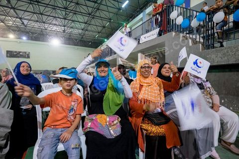 October 17, 2014: Rally held by the Islamist Ennahdha Party in the sports hall of the working-class neighborhood of Ezzouhour, a western suburb of Tunis, to present the “Tunis 1” slate led by Ali Larayedh, former interior minister and prime minister, for the campaign leading up to the October 26 legislative elections. 