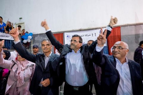 October 17, 2014: Rally held by the Islamist Ennahdha Party in the sports hall of the working-class neighborhood of Ezzouhour, a western suburb of Tunis, to present the “Tunis 1” slate led by Ali Larayedh, former interior minister and prime minister, for the campaign leading up to the October 26 legislative elections. 