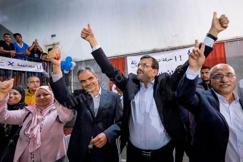 October 17, 2014: Rally held by the Islamist Ennahdha Party in the sports hall of the working-class neighborhood of Ezzouhour, a western suburb of Tunis, to present the “Tunis 1” slate led by Ali Larayedh, former interior minister and prime minister, for the campaign leading up to the October 26 legislative elections. 