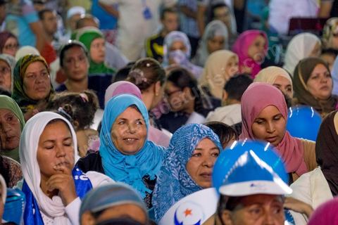October 17, 2014: Rally held by the Islamist Ennahdha Party in the sports hall of the working-class neighborhood of Ezzouhour, a western suburb of Tunis, to present the “Tunis 1” slate led by Ali Larayedh, former interior minister and prime minister, for the campaign leading up to the October 26 legislative elections. 