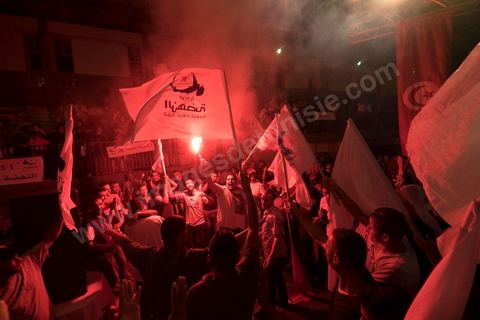October 17, 2014: Rally held by the Islamist Ennahdha Party in the sports hall of the working-class neighborhood of Ezzouhour, a western suburb of Tunis, to present the “Tunis 1” slate led by Ali Larayedh, former interior minister and prime minister, for the campaign leading up to the October 26 legislative elections. 