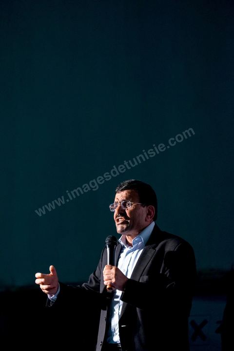 October 17, 2014: Rally held by the Islamist Ennahdha Party in the sports hall of the working-class neighborhood of Ezzouhour, a western suburb of Tunis, to present the “Tunis 1” slate led by Ali Larayedh, former interior minister and prime minister, for the campaign leading up to the October 26 legislative elections. 