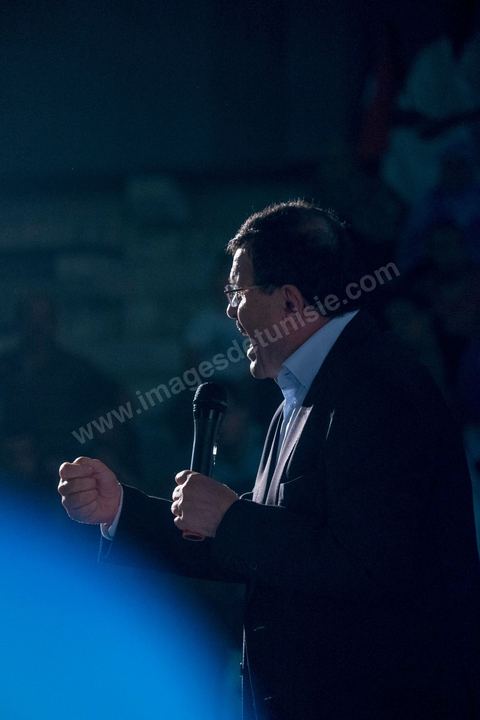 October 17, 2014: Rally held by the Islamist Ennahdha Party in the sports hall of the working-class neighborhood of Ezzouhour, a western suburb of Tunis, to present the “Tunis 1” slate led by Ali Larayedh, former interior minister and prime minister, for the campaign leading up to the October 26 legislative elections. 