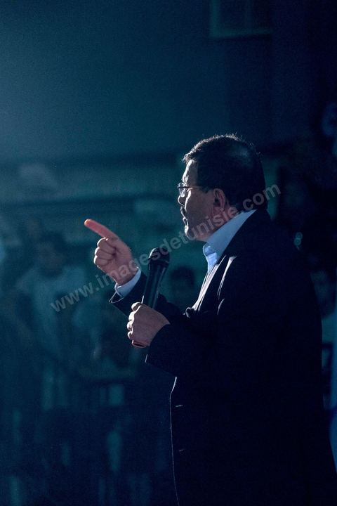 October 17, 2014: Rally held by the Islamist Ennahdha Party in the sports hall of the working-class neighborhood of Ezzouhour, a western suburb of Tunis, to present the “Tunis 1” slate led by Ali Larayedh, former interior minister and prime minister, for the campaign leading up to the October 26 legislative elections. 