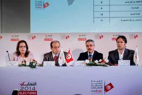 27 octobre 2014 : l'effrevescence commence au centre de presse de l'ISIE, située au Palais des Congrès de Tunis, où des centaines de journalistes nationaux et internationaux enchainent pour les jours à venir les conférences de presse qui donneront les résultats partiels circonscriptions par circonscriptions. Les résultats complets sont à prévoir dans les 48 à 72 h après les votes.