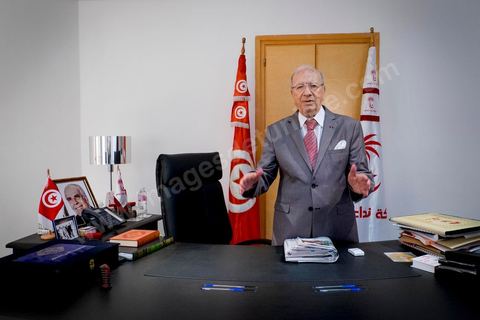 29 octobre 2014 : portrait de Béji Caïd Essebsi, Président du parti Nidaa Tounes, dans son bureau au siège du parti Nidaa Tounes. Nidaa Tounes, parti créé il y a deux ans, est sorti premier des élections législatives. 