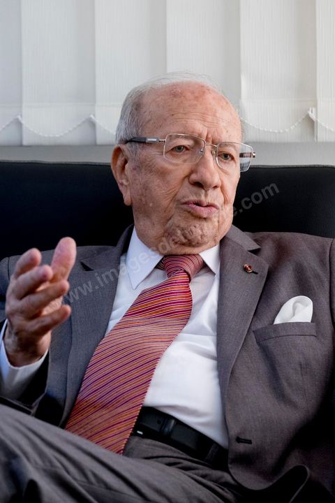 29 octobre 2014 : portrait de Béji Caïd Essebsi, Président du parti Nidaa Tounes, dans son bureau au siège du parti Nidaa Tounes. Nidaa Tounes, parti créé il y a deux ans, est sorti premier des élections législatives. 