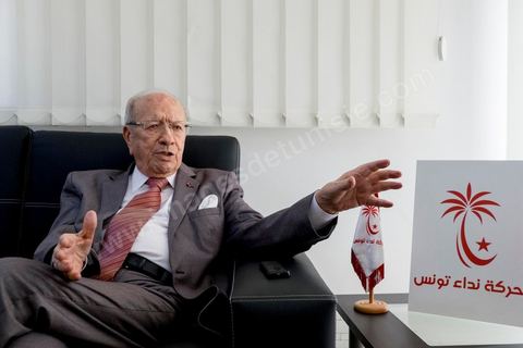 29 octobre 2014 : portrait de Béji Caïd Essebsi, Président du parti Nidaa Tounes, dans son bureau au siège du parti Nidaa Tounes. Nidaa Tounes, parti créé il y a deux ans, est sorti premier des élections législatives. 