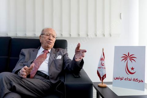 29 octobre 2014 : portrait de Béji Caïd Essebsi, Président du parti Nidaa Tounes, dans son bureau au siège du parti Nidaa Tounes. Nidaa Tounes, parti créé il y a deux ans, est sorti premier des élections législatives. 