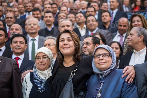 November 20, 2014: Closing session of the National Constituent Assembly to mark the end of its work. Each member of the Assembly signed a handwritten copy of the Constitution. On this occasion, Ben Jâafar delivered a speech in which he reviewed the Constituent National Assembly’s three years of work and praised the contributions not only of the deputies but also of civil society and the journalists who covered the Assembly’s proceedings and participated in its many events. 