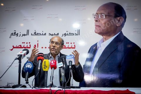 23 novembre 2014 : Moncef Marzouki, Président de la République en exercice, est venu avec sa femme à son QG de campagne pour s'informer des résultats et remercier les militants.à quelques heures après la fermeture des bureaux de vote les résultats et sondages tombent en faveur de Beji Caïd Essebsi qui devancerait de 10 points Moncef Marzouki. Marzouki improvise une conférence de presse ou il appelle le candidat Béji Caid Essebsi à un face à face télévisé en direct et lui a demandé de ne pas se désister.