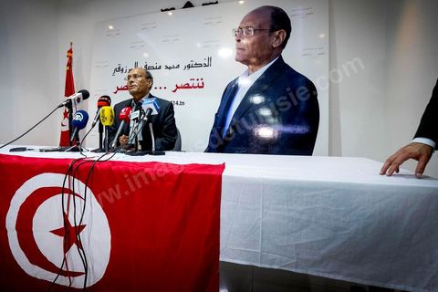 23 novembre 2014 : Moncef Marzouki, Président de la République en exercice, est venu avec sa femme à son QG de campagne pour s'informer des résultats et remercier les militants.à quelques heures après la fermeture des bureaux de vote les résultats et sondages tombent en faveur de Beji Caïd Essebsi qui devancerait de 10 points Moncef Marzouki. Marzouki improvise une conférence de presse ou il appelle le candidat Béji Caid Essebsi à un face à face télévisé en direct et lui a demandé de ne pas se désister.