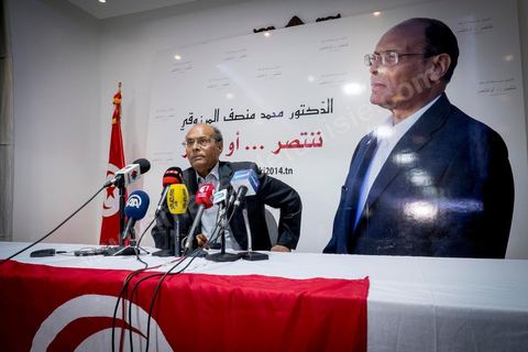 23 novembre 2014 : Moncef Marzouki, Président de la République en exercice, est venu avec sa femme à son QG de campagne pour s'informer des résultats et remercier les militants.à quelques heures après la fermeture des bureaux de vote les résultats et sondages tombent en faveur de Beji Caïd Essebsi qui devancerait de 10 points Moncef Marzouki. Marzouki improvise une conférence de presse ou il appelle le candidat Béji Caid Essebsi à un face à face télévisé en direct et lui a demandé de ne pas se désister.