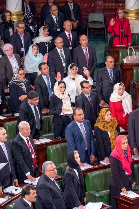 December 2, 2014: The 217 new members of parliament took the oath of office on the Quran during the first meeting of the 217 members of the Assembly of the Representatives of the People (ARP) elected on October 26, an election won by the Nidaa Tounès party (86 seats) ahead of the Islamist Ennahda party (69 seats), which had held the majority until then. This first meeting was presided over by longtime activist Ali Ben Salem, in his capacity as the senior-most member of this new assembly