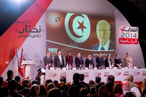 December 22, 2014: At the media center of the ISIE (Independent High Authority for Elections), Chafik Sarsar, president, and the members, announced the final results of the presidential election, which gave Beji Caïd Essebsi a landslide victory with 55.68% of the vote, compared to 44.32% for outgoing President Moncef Marzouki, in Tunisia’s first free presidential election.