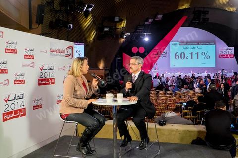 December 22, 2014: At the media center of the ISIE (Independent High Authority for Elections), Chafik Sarsar, president, and the members, announced the final results of the presidential election, which gave Beji Caïd Essebsi a landslide victory with 55.68% of the vote, compared to 44.32% for outgoing President Moncef Marzouki, in Tunisia’s first free presidential election.