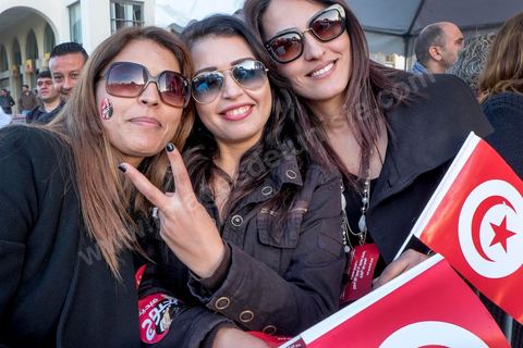 December 22, 2014: The “bajboujettes”—a nickname given to the large number of female supporters of Beji Caïd Essebsi, the anti-Islamist candidate—gathered in front of the party’s campaign headquarters in the very upscale Berges du Lac neighborhood of Tunis as soon as the victory was officially announced.
