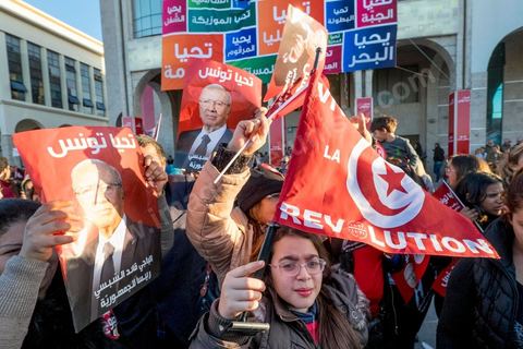 December 22, 2014: The “bajboujettes”—a nickname given to the large number of female supporters of Beji Caïd Essebsi, the anti-Islamist candidate—gathered in front of the party’s campaign headquarters in the very upscale Berges du Lac neighborhood of Tunis as soon as the victory was officially announced.