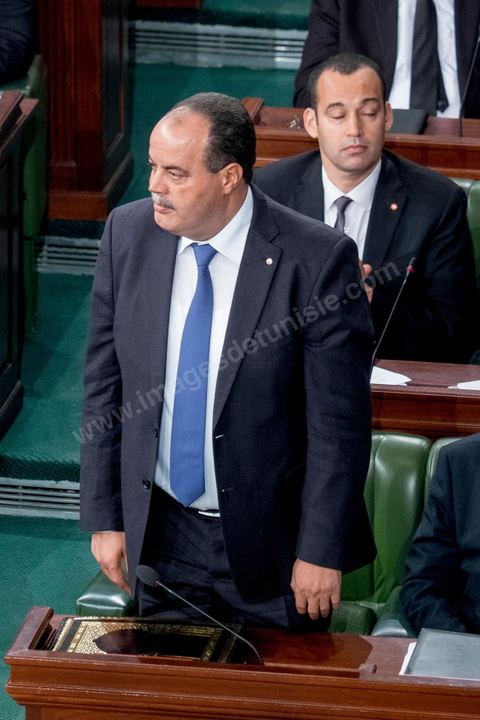 4 février 2015 :  Mohamed Najem Gharsalli, ministre de l'intérieur. Présentation du nouveau gouvernement de Habib Essid et discours de politique générale du nouveau Premier Ministre Habib Essid avant le vote de confiance au gouvernement à l'assemblée des Représentants du Peuple.