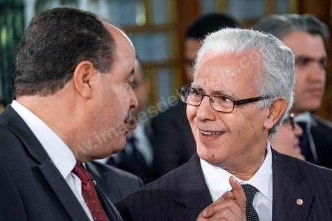 6 février 2015 : Mohamed Najem Gharsalli, ministre de l'intérieur et Mohamed Salah Ben Aïssa, Ministre de la Justice. Deux jours après le vote de confiance du nouveau gouvernement de Habib Essid à l'assemblée avec une large majorité pour de 166 sièges sur 217, cérémonie de pretsation de serment et photo du nouveau gouvernement au Palais de Carthage autour du Président de la République Béji Caïd Essebsi. Les 44 ministres et secrétaires d’Etat choisis par le Chef du gouvernement Habib Essid se sont présentés, chacun son tour, devant le président de la République pour prêter serment sur le Coran.