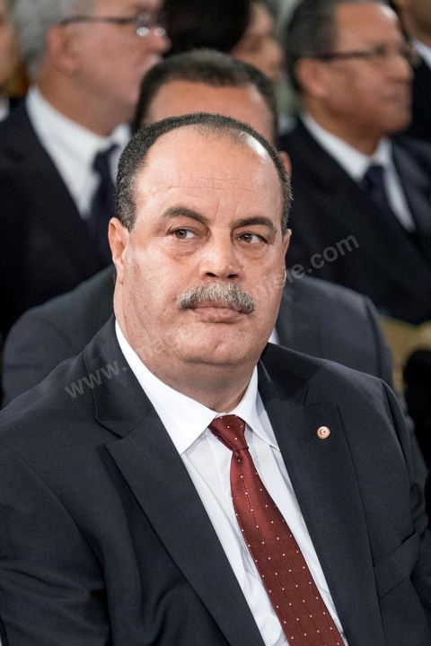 6 février 2015 : Mohamed Najem Gharsalli, ministre de l'intérieur. deux jours après le vote de confiance du nouveau gouvernement de Habib Essid à l'assemblée avec une large majorité pour de 166 sièges sur 217, cérémonie de pretsation de serment et photo du nouveau gouvernement au Palais de Carthage autour du Président de la République Béji Caïd Essebsi. Les 44 ministres et secrétaires d’Etat choisis par le Chef du gouvernement Habib Essid se sont présentés, chacun son tour, devant le président de la République pour prêter serment sur le Coran.