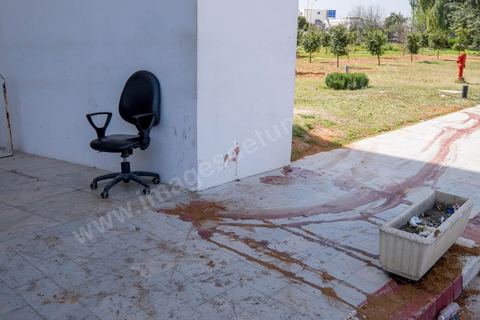 March 19, 2015: Bloodstains from the victims of the attack in front of the museum entrance. As part of a press conference, authorities granted the press access to the entrance hall of the Bardo Museum in Tunis, the site of the terrorist attack that claimed the lives of 19 Tunisian and foreign victims.