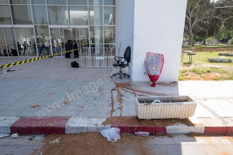 March 19, 2015: Bloodstains from the victims of the attack in front of the museum entrance. As part of a press conference, authorities granted the press access to the entrance hall of the Bardo Museum in Tunis, the site of the terrorist attack that claimed the lives of 19 Tunisian and foreign victims.