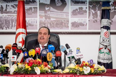 26 mars 2015 : Conférence de presse du ministre de l’Intérieur Najem Gharsalli, à la Direction générale des unités d’intervention à Bouchoucha. Il est revenu sur les détails de l’attaque terroriste du 18 mars, au musée du Bardo.