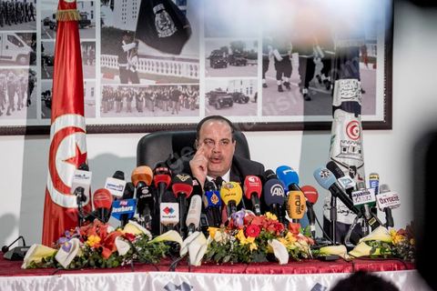 26 mars 2015 : Conférence de presse du ministre de l’Intérieur Najem Gharsalli, à la Direction générale des unités d’intervention à Bouchoucha. Il est revenu sur les détails de l’attaque terroriste du 18 mars, au musée du Bardo.
