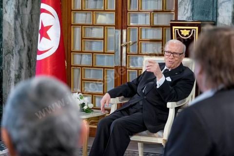 18 avril 2015 : Au palais présidentiel de Carthage, le président tunisien Béji Caïd Essebsi reçoit la délégation. Dans le cadre de la promotion de la Tunisie, la ministre française de la Culture Fleur Pelerin s'est rendue en Tunisie dans un voyage organisé par le ministère du tourisme avec une délégation de personnalités françaises et tunisiennes qui participent à la campagne de communication "La Tunisie, moi j'y vais".