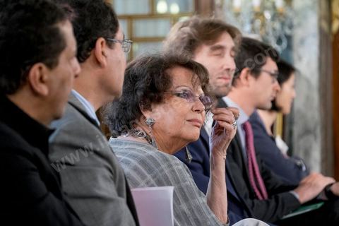 April 18, 2015: Claudia Cardinale at the Presidential Palace in Carthage; Tunisian President Béji Caïd Essebsi receives the delegation. As part of efforts to promote Tunisia, French Minister of Culture Fleur Pelerin traveled to Tunisia on a trip organized by the Ministry of Tourism, accompanied by a delegation of French and Tunisian dignitaries participating in the “Tunisia: I’m Going There” communications campaign.