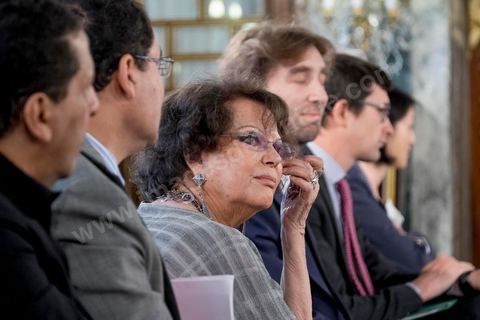 April 18, 2015: Claudia Cardinale at the Presidential Palace in Carthage; Tunisian President Béji Caïd Essebsi receives the delegation. As part of efforts to promote Tunisia, French Minister of Culture Fleur Pelerin traveled to Tunisia on a trip organized by the Ministry of Tourism, accompanied by a delegation of French and Tunisian dignitaries participating in the “Tunisia: I’m Going There” communications campaign.