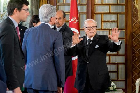 18 avril 2015 : Au palais présidentiel de Carthage, le président tunisien Béji Caïd Essebsi reçoit la délégation. Dans le cadre de la promotion de la Tunisie, la ministre française de la Culture Fleur Pelerin s'est rendue en Tunisie dans un voyage organisé par le ministère du tourisme avec une délégation de personnalités françaises et tunisiennes qui participent à la campagne de communication "La Tunisie, moi j'y vais".