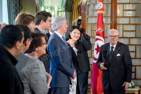 18 avril 2015 : Au palais présidentiel de Carthage, le président tunisien Béji Caïd Essebsi reçoit la délégation. Dans le cadre de la promotion de la Tunisie, la ministre française de la Culture Fleur Pelerin s'est rendue en Tunisie dans un voyage organisé par le ministère du tourisme avec une délégation de personnalités françaises et tunisiennes qui participent à la campagne de communication "La Tunisie, moi j'y vais".