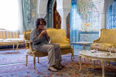 April 18, 2015: Claudia Cardinale at the Presidential Palace in Carthage; Tunisian President Béji Caïd Essebsi receives the delegation. As part of efforts to promote Tunisia, French Minister of Culture Fleur Pelerin traveled to Tunisia on a trip organized by the Ministry of Tourism, accompanied by a delegation of French and Tunisian dignitaries participating in the “Tunisia: I’m Going There” communications campaign.