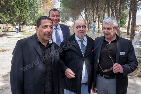 April 18, 2015: Michel Boujenah, Smain, and Serge Moati visit the Archaeological Museum of Carthage. As part of efforts to promote Tunisia, French Minister of Culture Fleur Pelerin traveled to Tunisia on a trip organized by the Ministry of Tourism, accompanied by a delegation of French and Tunisian public figures participating in the “Tunisia: I’m Going There” communications campaign.