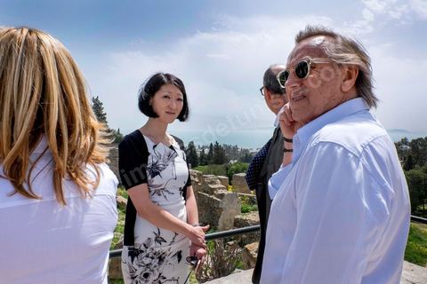 April 18, 2015: Fleur Pelerin and Alexandre Arcady visit the Archaeological Museum of Carthage. As part of efforts to promote Tunisia, French Minister of Culture Fleur Pelerin traveled to Tunisia on a trip organized by the Ministry of Tourism, accompanied by a delegation of French and Tunisian dignitaries participating in the “Tunisia: I’m Going There” communications campaign.