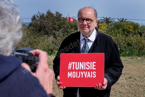 April 18, 2015: Serge Moati poses for the campaign to promote Tunisian tourism in France. As part of efforts to promote Tunisia, French Minister of Culture Fleur Pelerin visited Tunisia on a trip organized by the Ministry of Tourism, accompanied by a delegation of French and Tunisian public figures participating in the “Tunisia: I’m Going There” communications campaign.